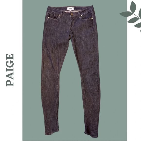 Paige Women’s Premium Dark Wash Skinny  Jeans Asymmetrical Hem Detail Size 27 - Picture 1 of 8
